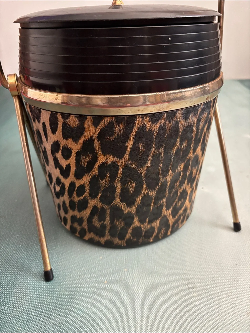Vintage MCM Leopard Print Ice Bucket with Lid